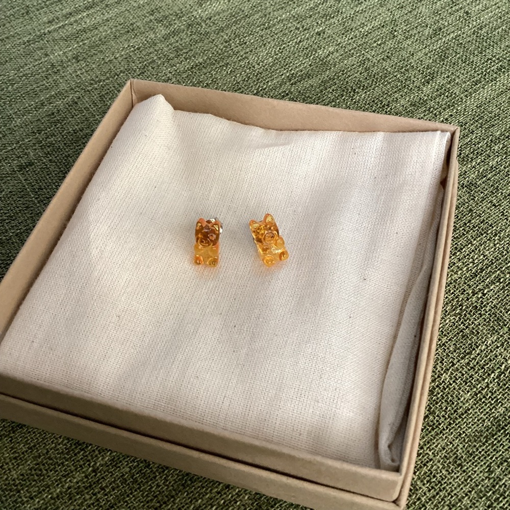 Handmade Orange Gummy Bear Earrings post backing